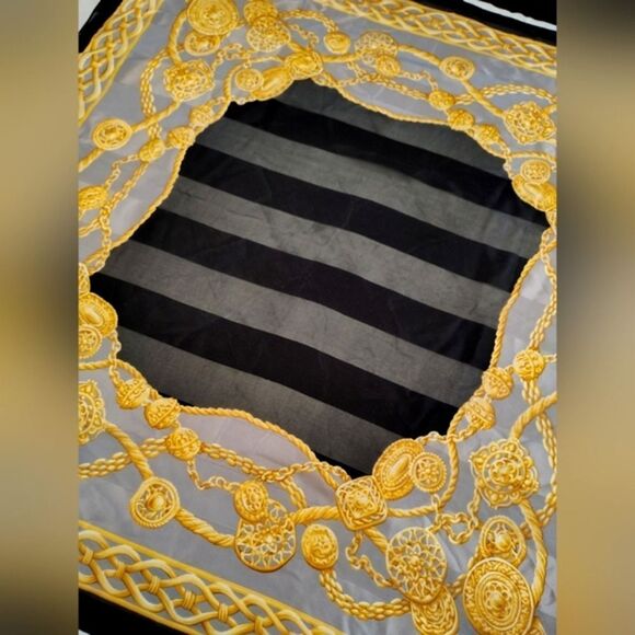 Pierre Cardin Paris 💯 Silk Scarf Gold & Black - Picture 7 of 16